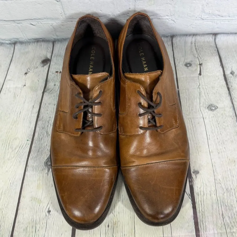 Cole Haan Dustin Cap OX II Oxford Men 11.5M Brown Leather Cap Toe Dress Shoes